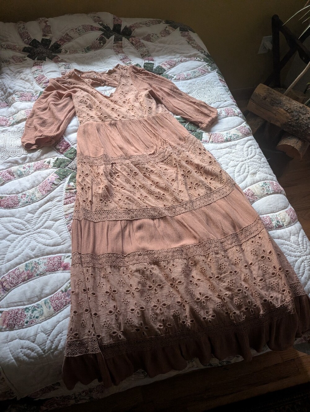 Bohme Boho Eyelet Maxi Dress in Dusty Rose